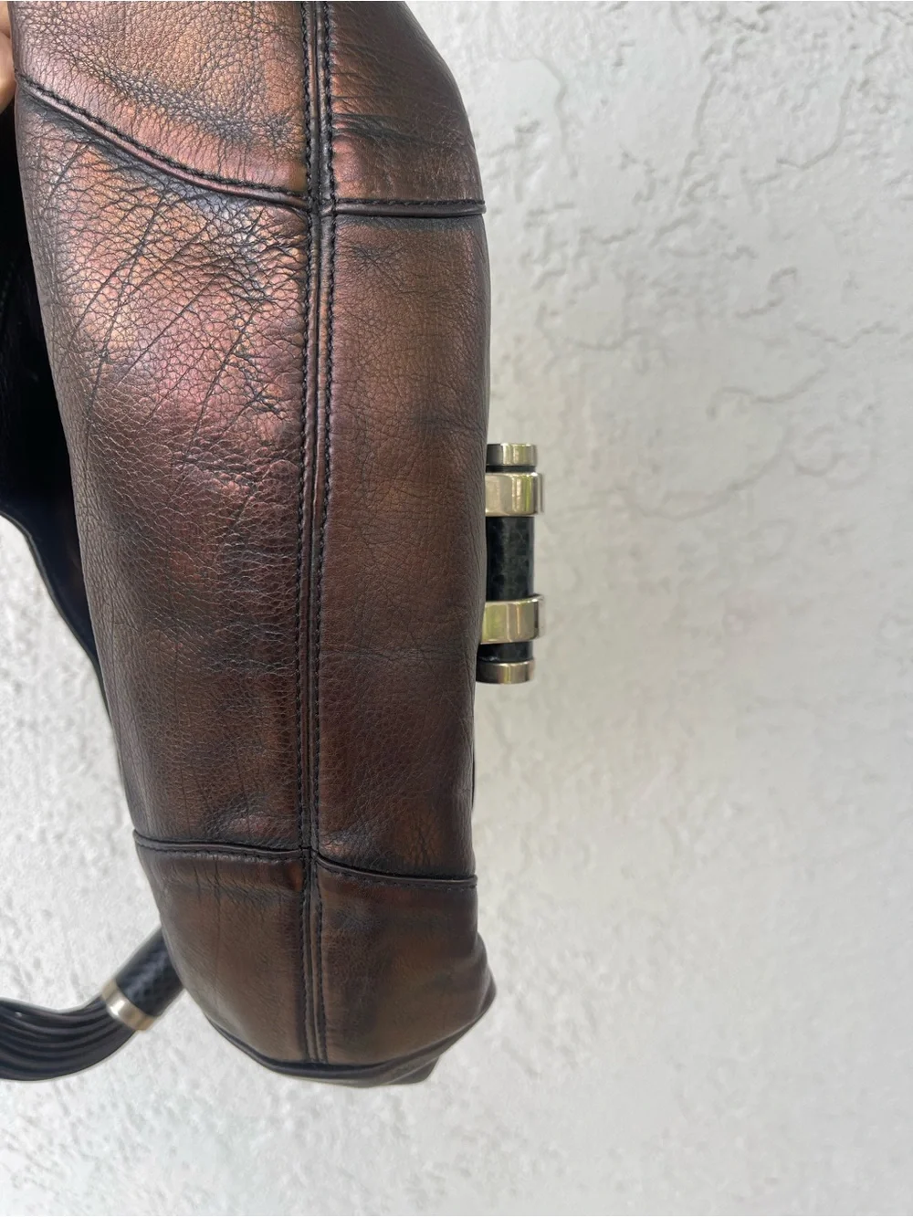 Michael Kors Dark Brown Leather Hobo with Silver-Tone Hardware